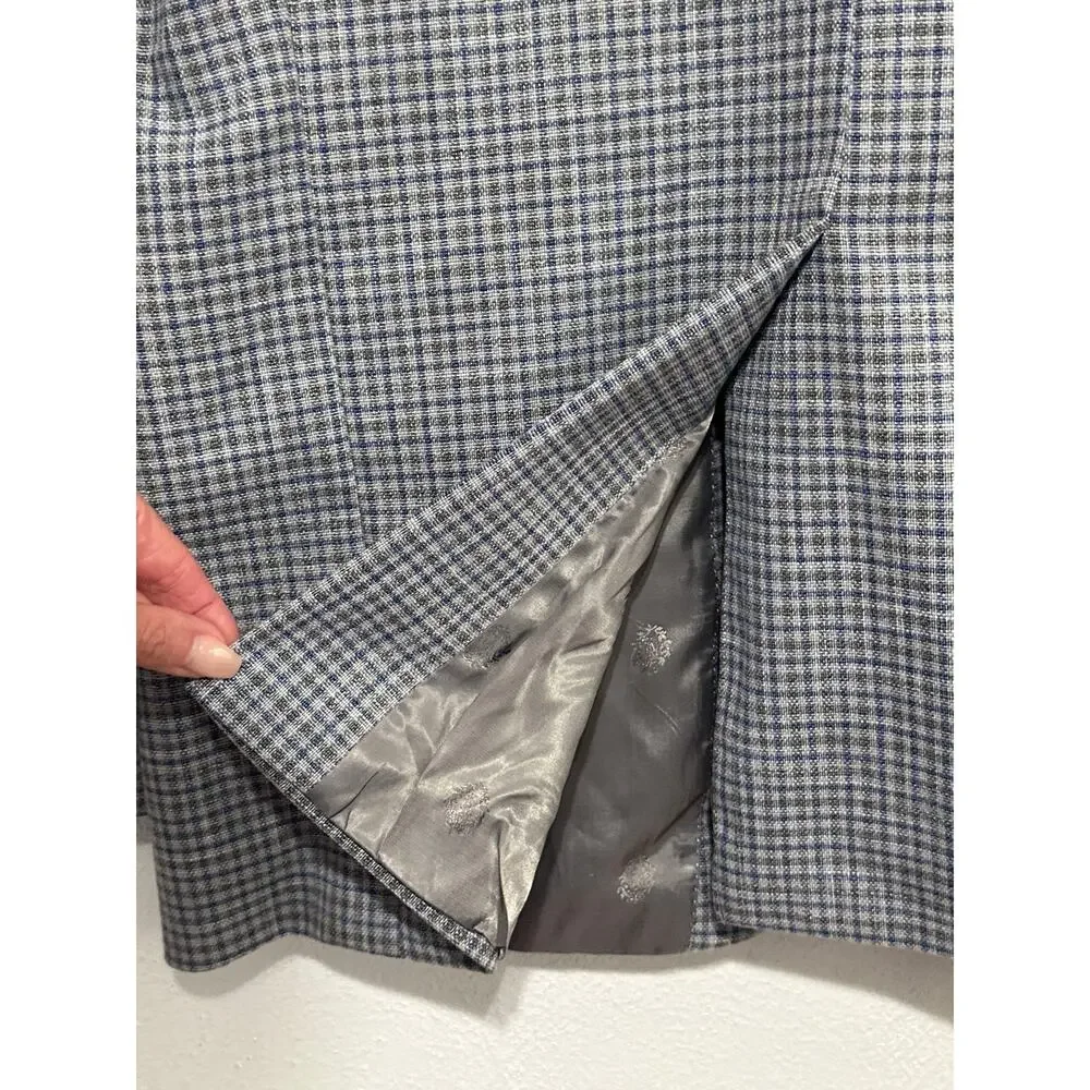 Ralph Lauren Black Label Blue Grey Plaid Sports Coat Blazer 46L